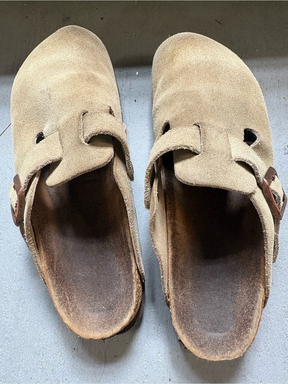 Birkenstock Beige Suede Slip-On Clogs with Buckle